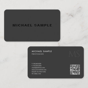 QR Code Monogram Elegant Black Professional Business Card