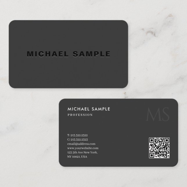 QR Code Monogram Elegant Black Professional Business Card (Front/Back)