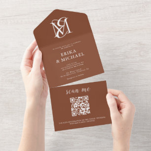 QR Code Monogram Elegant Fall Wedding All In One Invitation