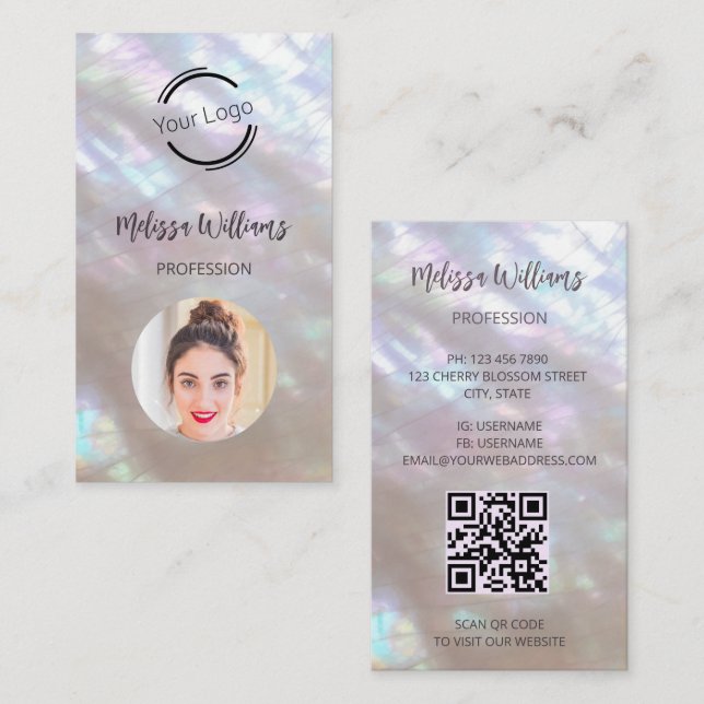 QR Code | Mother-of-pearl Shimmering Business Card (Front/Back)