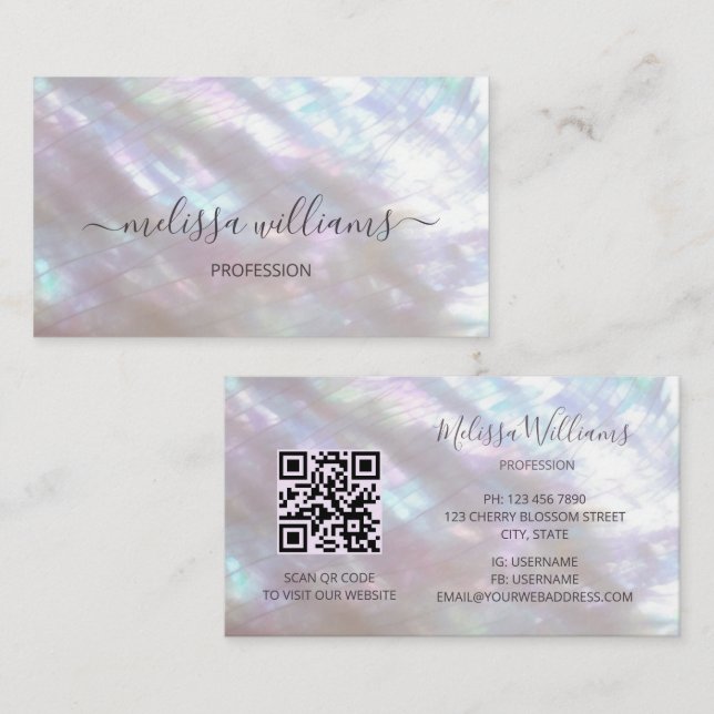 QR Code | Mother-of-pearl Shimmering Business Card (Front/Back)