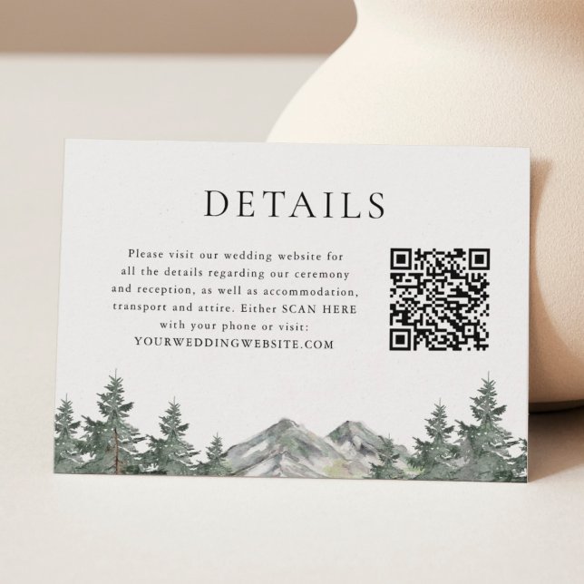 QR Code Mountain Pine Tree Wedding Details Enclosure Card (Creator Uploaded)