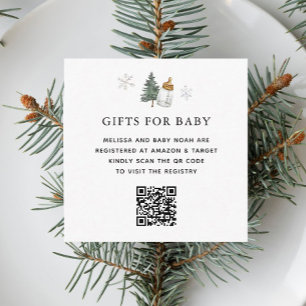 QR Code Mountain Winter Baby Shower Gift Registry Enclosure Card
