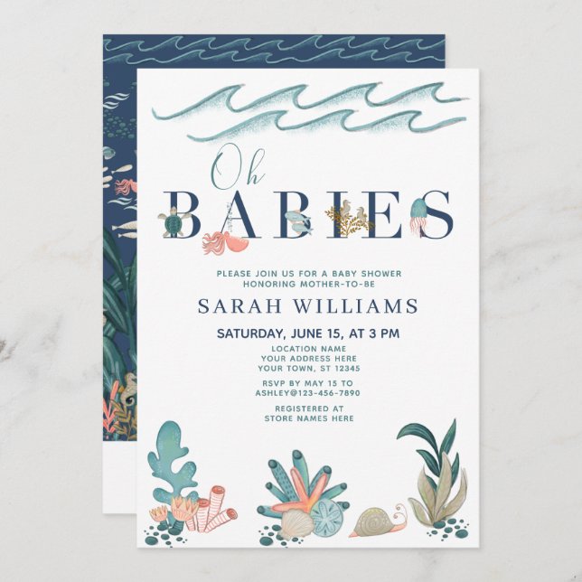 QR Code Multiples Under the Sea Oh Babies Shower Invitation (Front/Back)