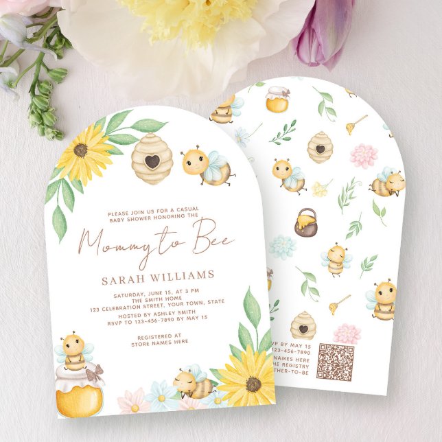 QR Code Mummy to Bee Gender Neutral Baby Shower Invitation (Creator Uploaded)