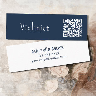 QR code Music Minimalist Violinist Blue Mini Business Card