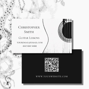 QR Code Musical Black White Guitar Lessons  Business Card