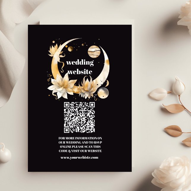 qr code Mystical Black Gold Celestial Wedding Enclosure Card (Creator Uploaded)