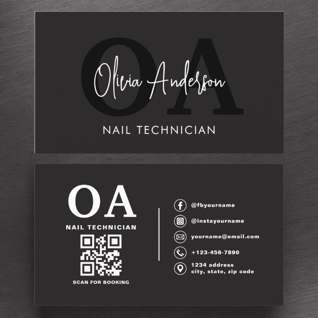 QR Code Nail Specialist Artist Modern Typography  Business Card (Creator Uploaded)