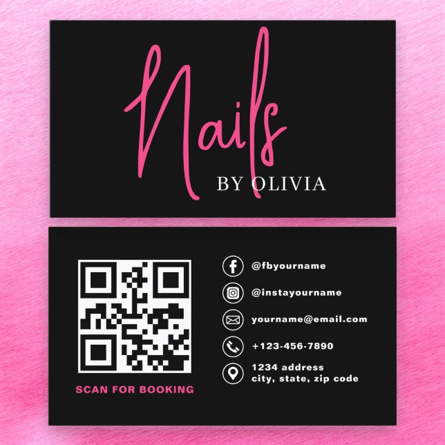 QR Code Nail Specialist Artist Modern Typography  Business Card (Creator Uploaded)