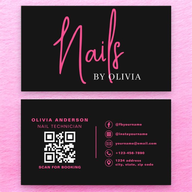 QR Code Nail Specialist Artist Modern Typography  Business Card (Creator Uploaded)