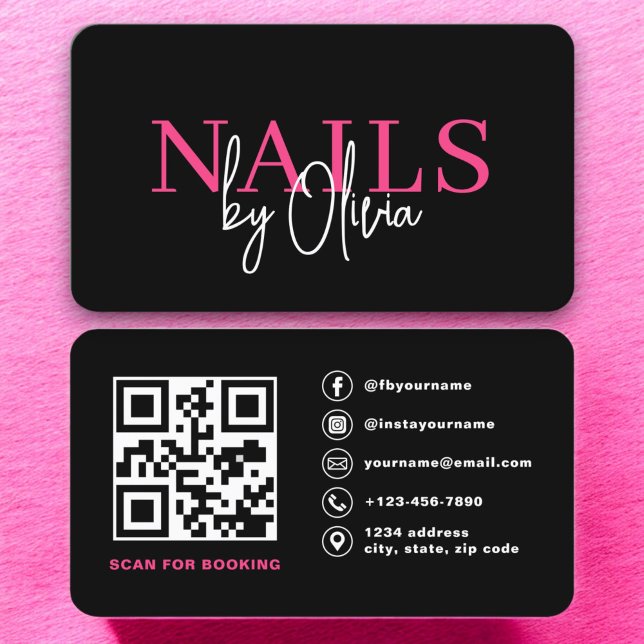 QR Code Nail Specialist Artist Modern Typography  Business Card (Creator Uploaded)