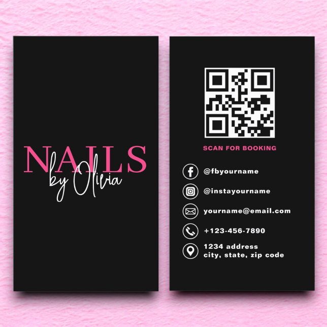 QR Code Nail Specialist Artist Modern Typography  Business Card (Creator Uploaded)
