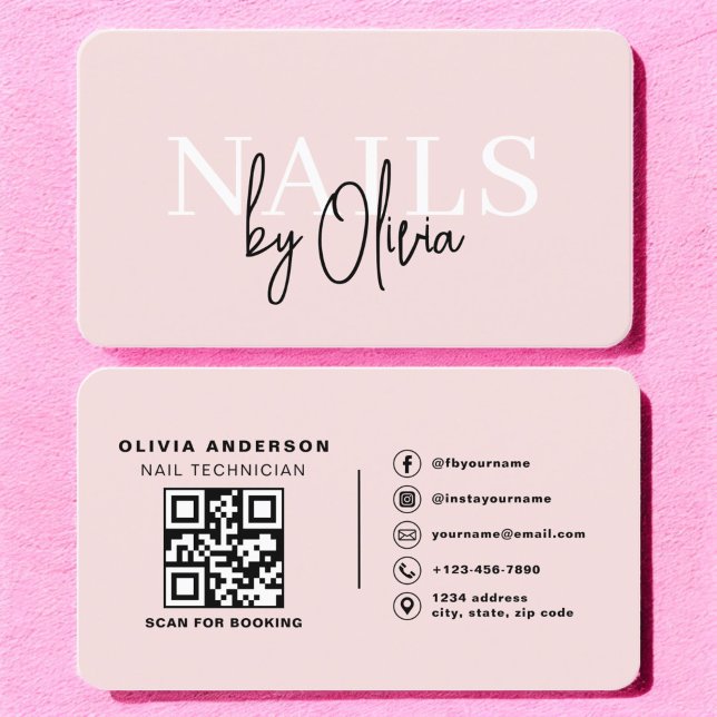 QR Code Nail Specialist Artist Modern Typography  Business Card (Creator Uploaded)