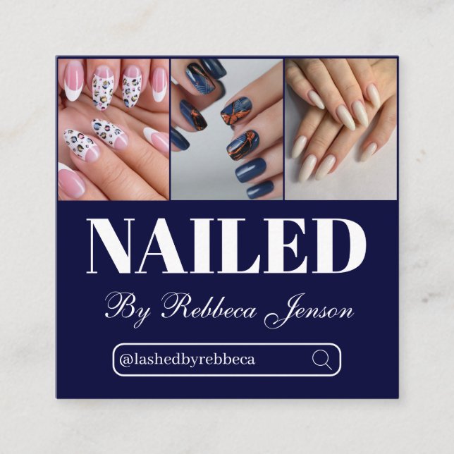 QR Code Nail Specialist Artist Modern Typography Square Business Card (Front)