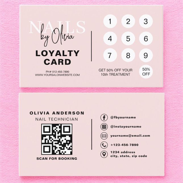 QR Code Nail Specialist Blush Pink Loyalty Card (Creator Uploaded)