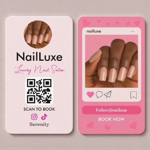 QR Code Nail Technician Blush Pink Photo Business Card
