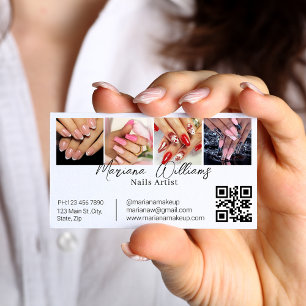 qr code nails artist 4 photos collage minimalist business card