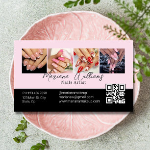 qr code nails artist 4 photos collage pink blak business card