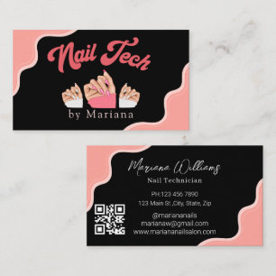 qr code nails artist tech black pink stylish business card