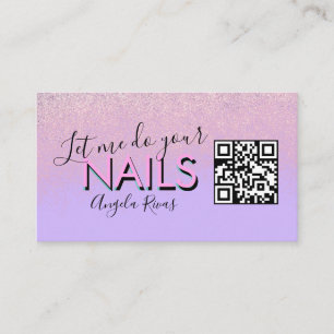 QR CODE Nails Salon Quote Pink Violet  Business Card