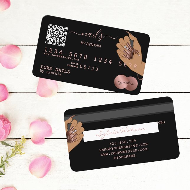 QR code Nails Technician Credit Card Rose Gold (Creator Uploaded)