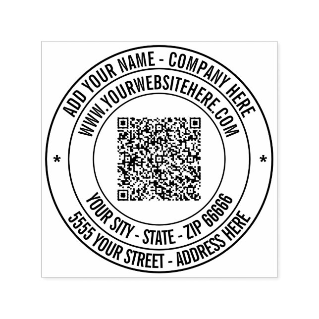 QR Code Name Address Website Modern Design Stamp (Design)