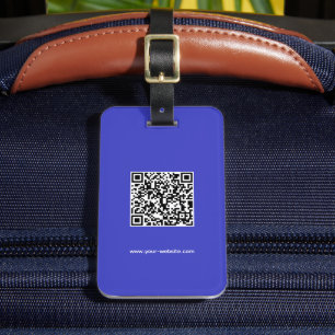 QR Code, Name & Info, Blue & White, Elegant Luggage Tag