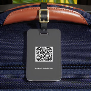 QR Code, Name & Info, Dark Grey & White, Elegant Luggage Tag