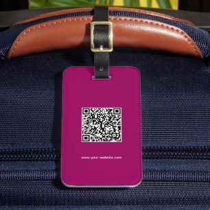 QR Code, Name & Info, Maroon & White, Elegant Luggage Tag
