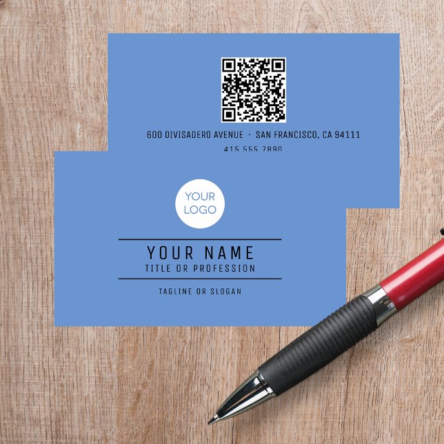 QR Code Name Professional Logo Cornflower Blue Calling Card (QR Code Name Professional Logo Cornflower Blue Calling Card Cover)