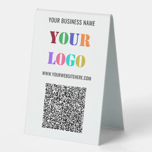 QR Code Name Text Logo Business Table Tent Sign | Zazzle