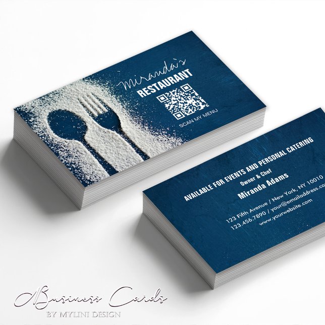 QR Code, Navy Blue, Chef, Catering, Restaurant Business Card (Creator Uploaded)
