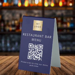 QR code navy blue restaurant cafe bar scan menu