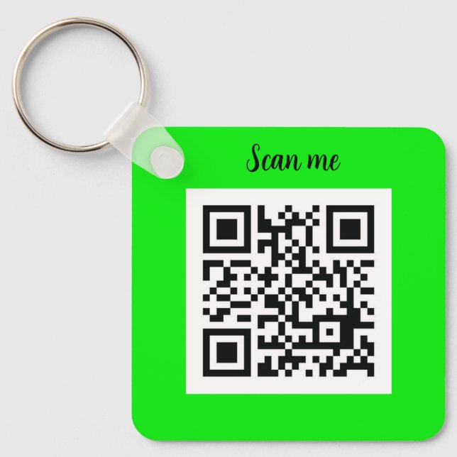QR Code Neon Green Elegant Yellow Business Key Ring (Front)