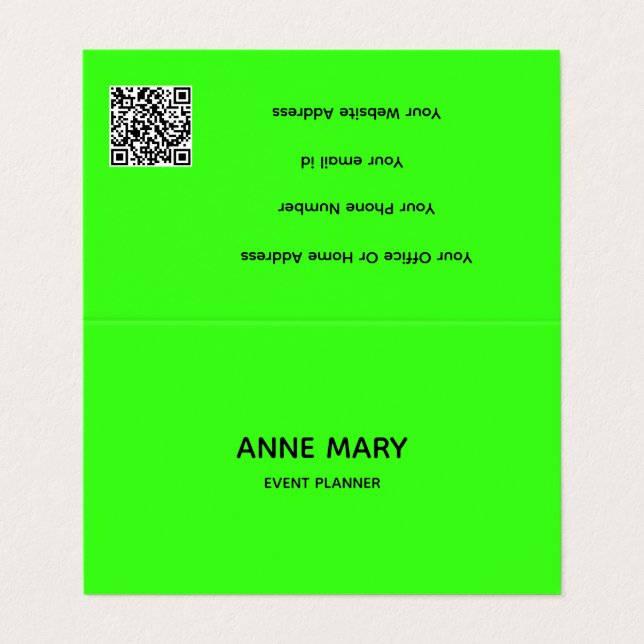 QR Code Neon Green Modern Colourful Events Cool Business Card (Outside Unfolded)