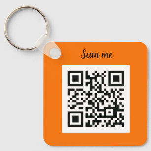 QR Code Neon Orange Elegant Business Key Ring