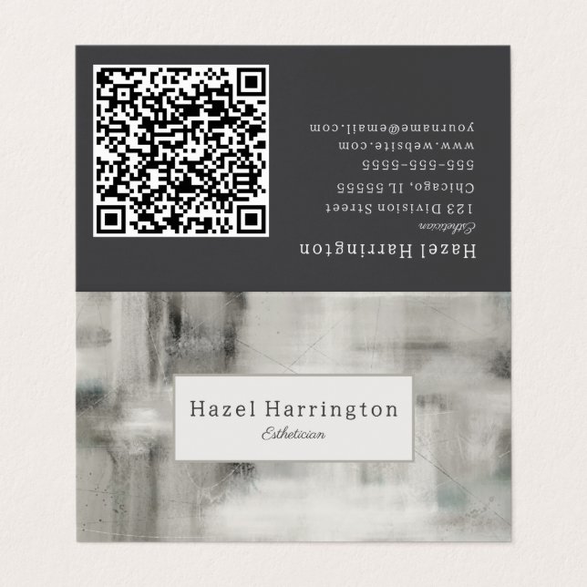QR Code Neutral Abstract Folded Business Card  (Outside Unfolded)