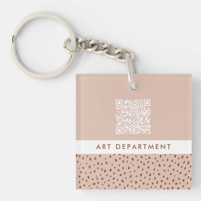 QR CODE office department beige & brown boho dots Key Ring (Front)