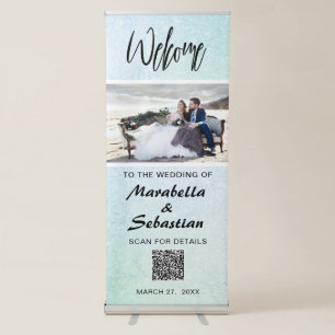 *~* QR Code Ombre Glitter Mint Wedding Welcome   Retractable Banner