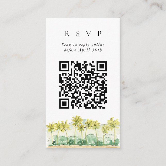QR Code Online Beach Palm Trees Website RSVP Enclosure Card (Front)
