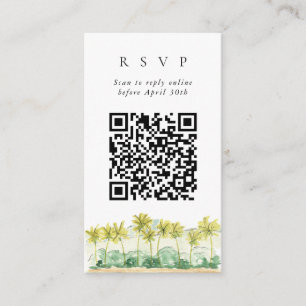 QR Code Online Beach Palm Trees Website RSVP Enclosure Card