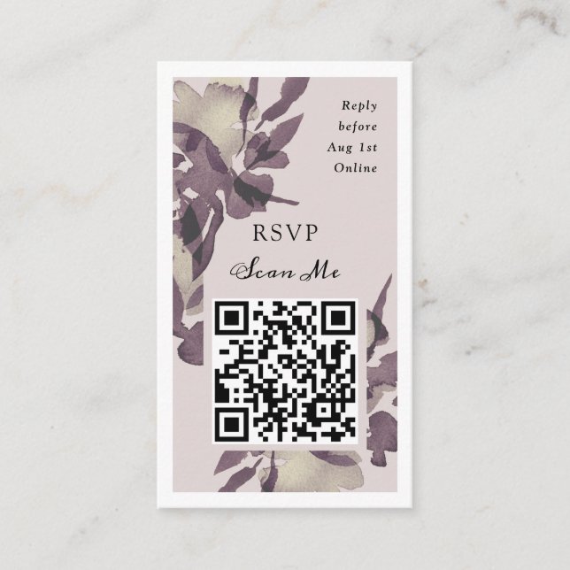 QR Code Online Photo Purple Floral Website RSVP Enclosure Card (Front)