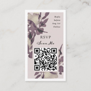 QR Code Online Photo Purple Floral Website RSVP Enclosure Card