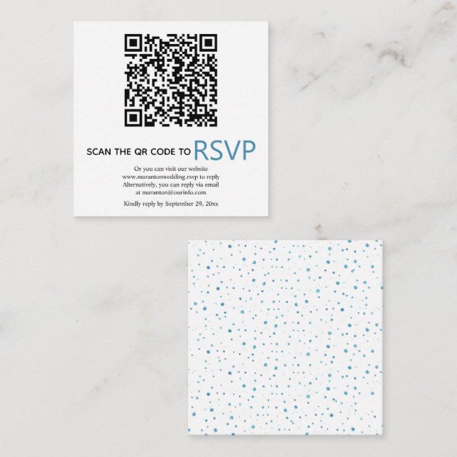 QR code online RSVP blue confetti wedding Enclosure Card (Front/Back)