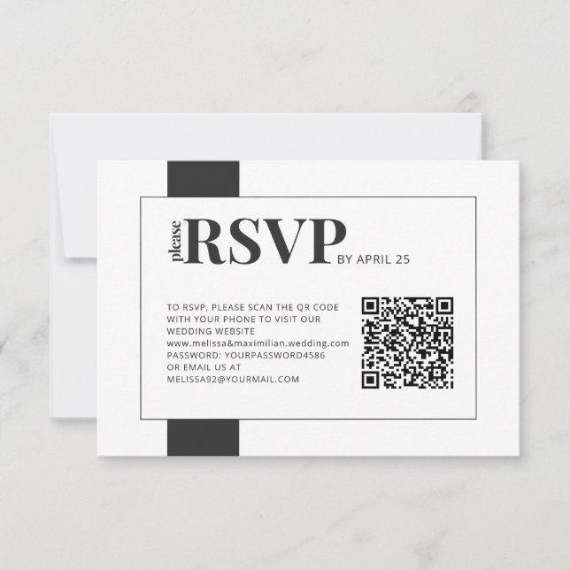 QR Code online RSVP bold minimal wedding Card (Front)