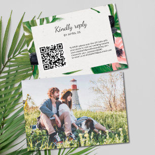 QR Code online RSVP photo floral tropical wedding Card
