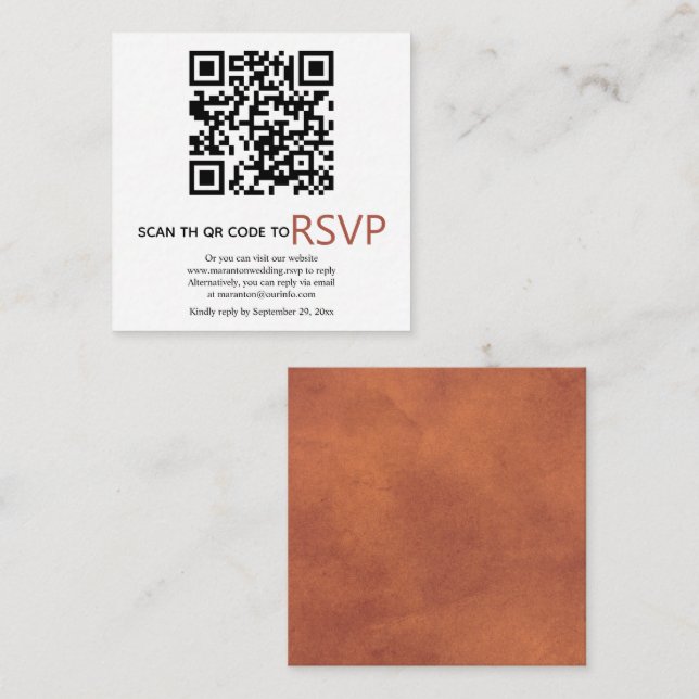 QR code online RSVP stained terracotta wedding Enclosure Card (Front/Back)