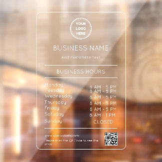 QR Code Opening Times Hours Business Logo Modern Window Cling