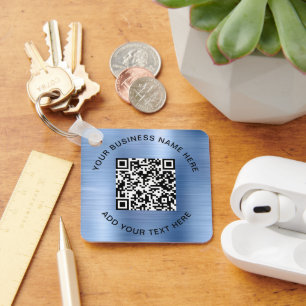 QR Code or Logo Promotional Blue Key Ring